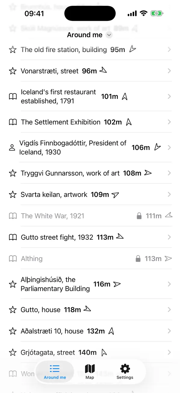 Kringum Around Me list screen